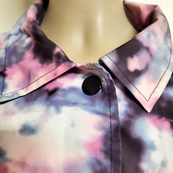 PINK Victoria's Secret Snap Front Coach Jacket Watercolor TieDye Women's Size S - Picture 9 of 16